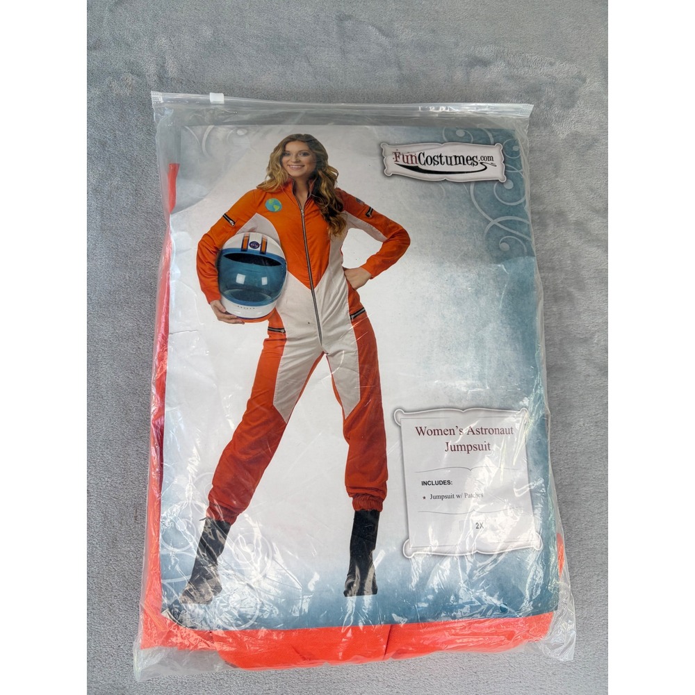 Fun Costumes Womens Halloween Astronaut Jumpsuit 2X Orange Flight Suit Patches